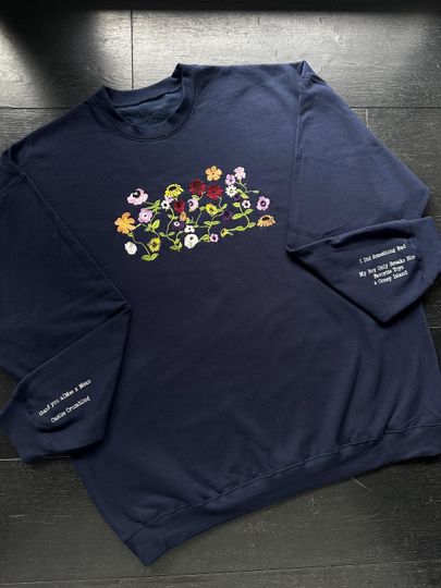 Navy Coquette flowers sweatshirt flower crewneck sweatshirt sweater Off the shoulder crewneck Cottagecore sweater surprise song