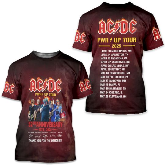 AC.DC Rock Music Band 3D T-Shirt, AC.DC Pwr Up Tour 2025 3D T-Shirt, Rock And Roll Music Band 3D T-Shirt, AC.DC 90s Vintage 3D T-Shirt