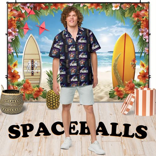 Spaceballs - Hawaiian Aloha Shirt Short Sleeve - Movie Posters - Gift Idea, Vintage Style, Men's Women's Kids Fashion