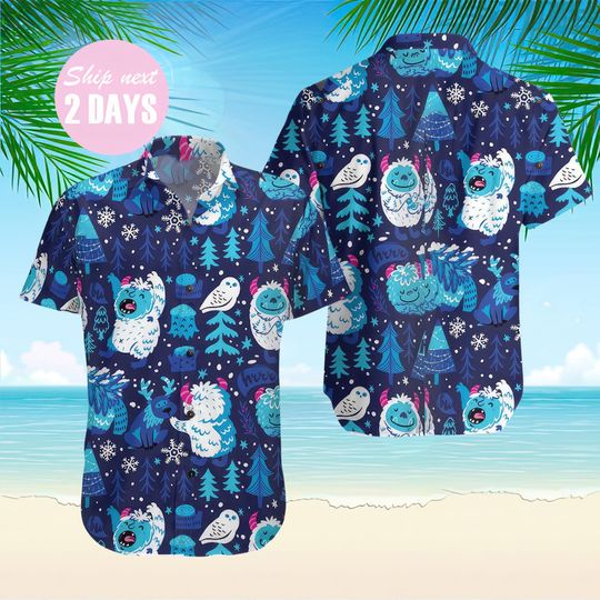 White Snow Owl And Tree Winter Forrest Hawaiian Shirt, Bigfoot Hawaii Shirt, Sasquatch Shirt, Bigfoot Shirt, Bigfoot Button Down Shirt