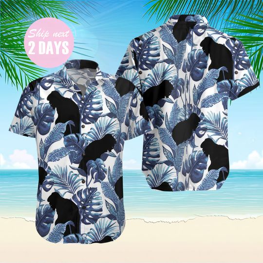 White And Navy Blue Floral Bigfoot Hawaiian Shirt, Bigfoot Hawaii Shirt, Sasquatch Shirt, Bigfoot Tropical Shirt, Bigfoot Button Down Shirt