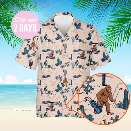 Bigfoot On The Green Funny Golf Hawaiian Shirt, Bigfoot Button Up Shirt, Sasquatch Bigfoot Summer Aloha Shirt, Hawaii Shirt for Men & Women