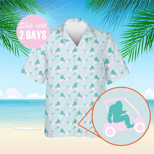 Bigfoot Funny Golf Hawaiian Shirt, Bigfoot Button Up Shirt, Sasquatch Bigfoot Shirt, Summer Aloha Shirt, Vacation Hawaii Shirt for Men Women