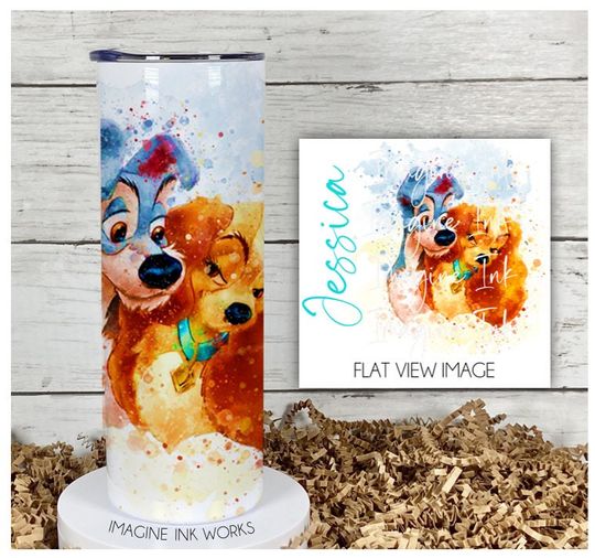 Tumbler Lady and the Tramp 20oz Skinny Tumbler - Disney Character Waterbottle Stainless Steel Water Bottle Darling Disney Dogs Cup Mug