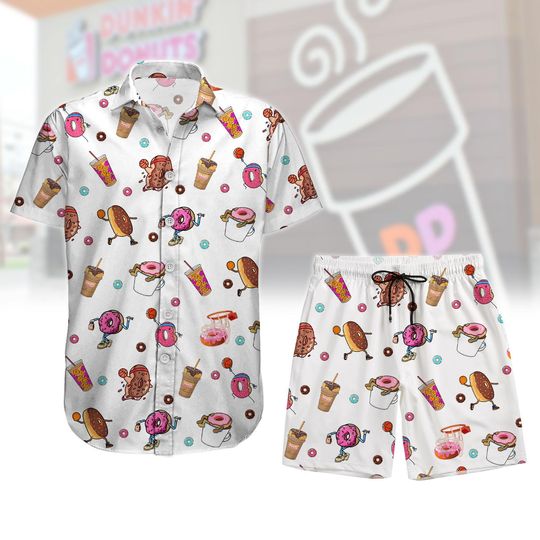 Dunkin Donuts Button Shirt, Coffee Addict Button Shirt Shorts, Donut Coffee Hawaiian Shirt, Just Donut Hawaii Short, Coffee Aloha Shirt