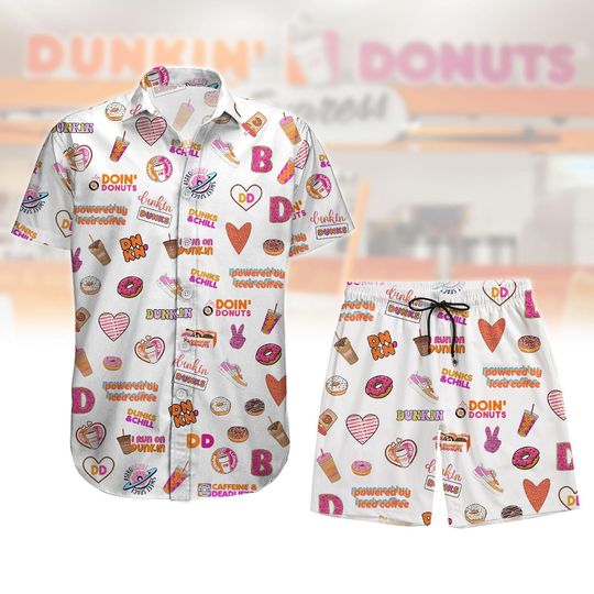 Coffee Lover Button Shirt and Shorts, Donut Coffee Hawaiian Shirt, Dunkin Donuts Button Up Shirt, Just Donut Hawaii Short, Coffee Shirt