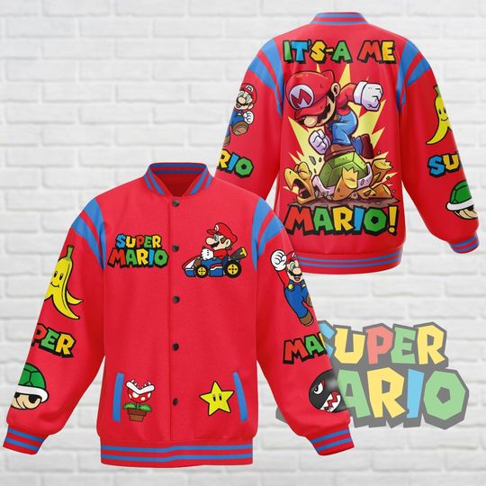 Super Mario Baseball Jacket, Video Game Jacket Men, Mario Bros Racing Jacket, Gaming Streetwear Jacket, Gift For Him