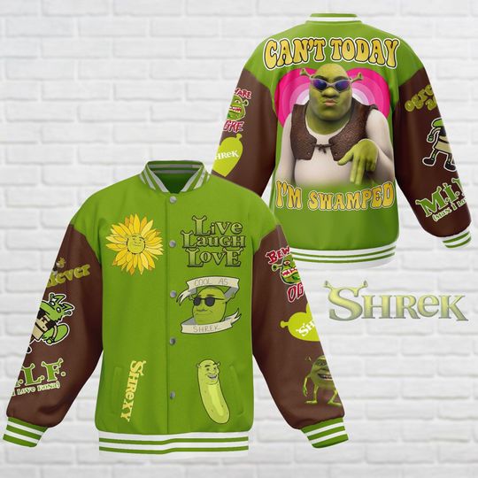 Shrek Face Baseball Jacket, Fiona And Shrek Jacket Men, Can't Today I'm Swamped Racing Jacket, Funny Meme Shirt, Streetwear Jacket