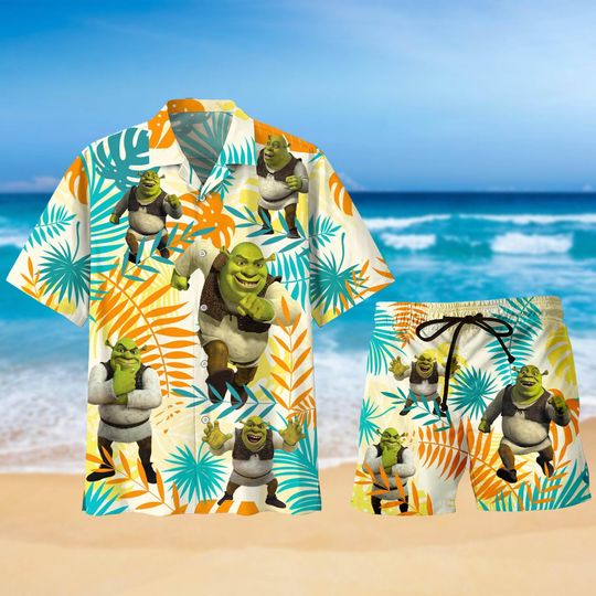 Shrek Face Hawaii Shirt, Shrek Face Shorts, Funny Shrek Button Shirt, Sassy Shrek Shorts, Shrek And Fiona Shirt, Button Up Shirt