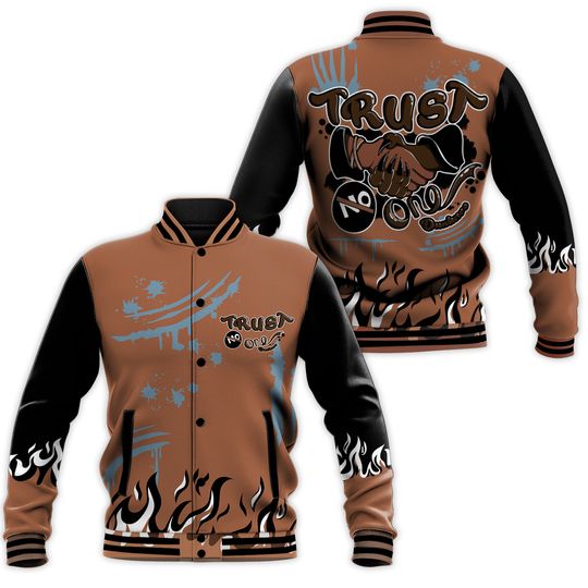 Air Foamposite Metallic Copper Varsity Jacket, Graphic Trust No One Baseball Jackets