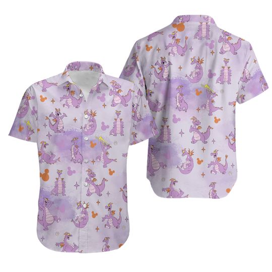 Figment Hawaiian Shirt, Figment Button Up, Disney Figment Hawaii Shirt, Figment Dragon Shirt, Disney Summer Shirt, Matching Disney Shirt