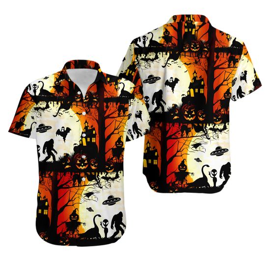 Discover Halloween People Bigfoot UFO Edition 3D Hawaiian Shirt, Bigfoot Shirts For Men