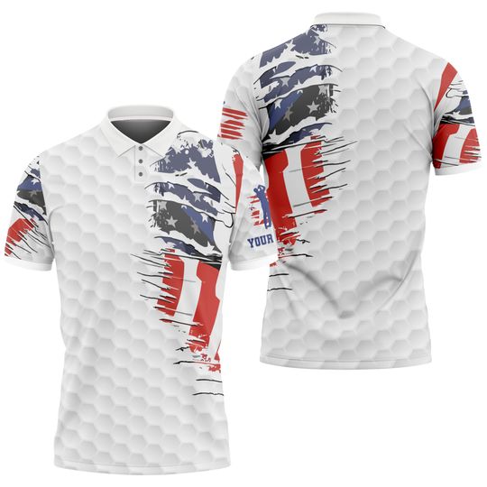 Couple Golf USA Flag Polo Shirt, Men Women Golf Shirt, Golf American Flag Polo Shirts