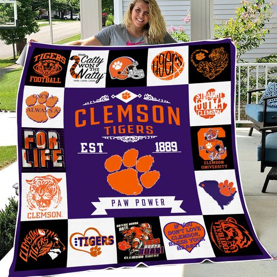 Vintage Clemson Tigers Fleece Blanket , Christmas Blanket, Gifr Family