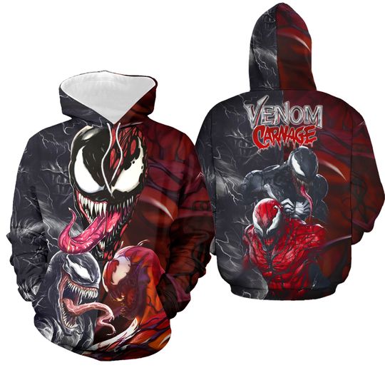 Venom And Carnage 3D Hoodie, Venom Let There Be Carnage 3D Hoodie,Super Hero T-shirt, Venom Movie Lover 3D Hoodie