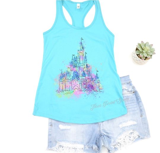 Watercolor Castle Tank Top, Magic Kingdom Tank Top E0279