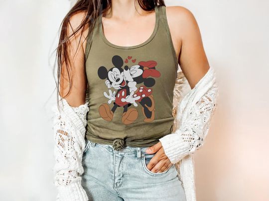 Disney Classic Minnie Mickey Mouse Kiss Tank Top, Minnie Tank Top, Mickey Tank Top, Disneyland Holiday Vacation Tank Top, Disney Retro