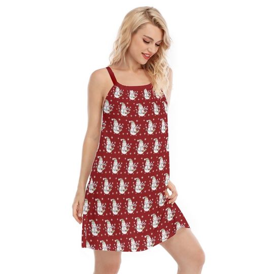Red Women's Snowman Christmas Sleeveless Dress