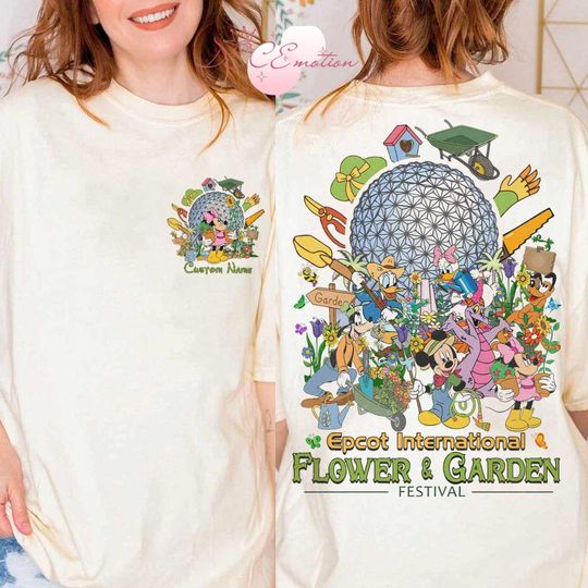 Two-sided Mickey and Friends Figment Disney Epcot International Flower & Garden Festival Shirt, Let The Magic Blossom, Disney Epcot Shirt