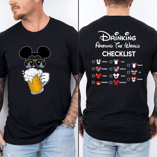 Mickey Beer Minnie Wine Front and Back, Epcot Drinking Around The World Shirt, Drinking Around The World Checklist, Disney Couple Shirts