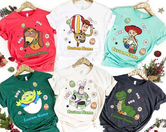 Custom Name Disney Pixar Toy Story Happy Easter Day T-Shirt, Easter Disneyland Shirt, Easter Gift 2025, Disney Bunny Family Easter Egg Shirt
