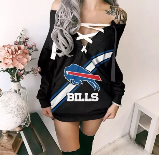 Last One- Buffalo Bills V-Neck Lace Up Dress OR Pull Over Shirt. Size XXL. Mafia