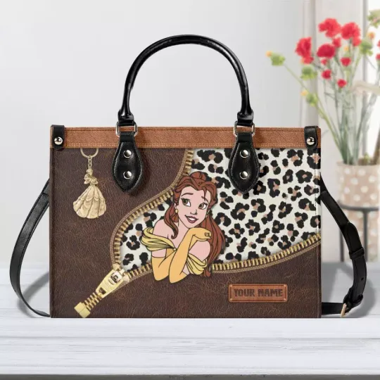 Personalized Belle Disney Princess Leather Handbag, Disney Handbag, gift Woman