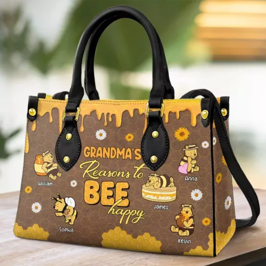 Personalized Bee Grandma Leather Handbag, Winnie The Pooh Handbag, gift for Mom