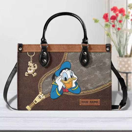 Personalized Donald Duck Vintage Leather Handbag, Classic Disney, gift Woman