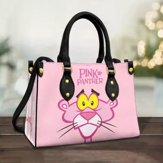 Pink Panther Leather Handbag, Cartoon Leather Handbag, gift Woman