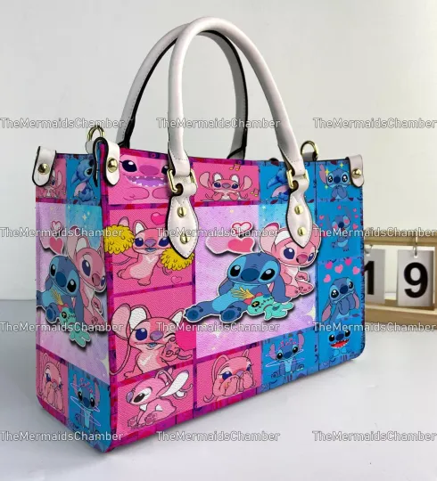 Stitch And Angel Leather Handbag, Disney Leather Handbag,gift Woman