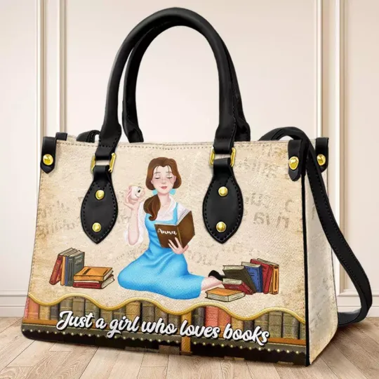 Personalized Book Love Leather Handbag, Back To School Handbag, gift for Woman