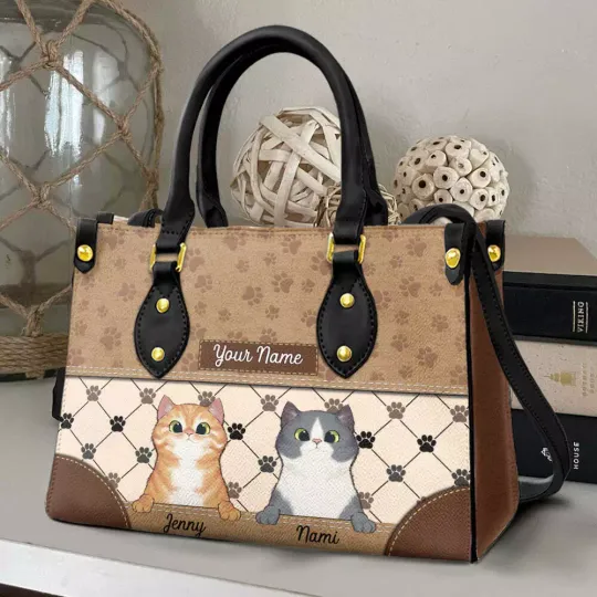 Personalized Cat Mom Leather Handbag, Cat Breeds Leather Handbag, gift for Mom