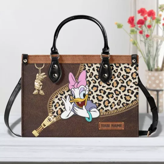 Personalized Daisy Duck Leather Handbag, Disney Leather Handbag, gift Woman