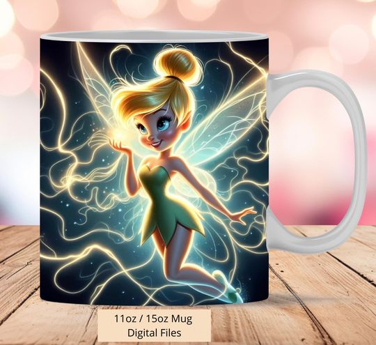 3D Cute Tinkerbell Rays Tumbler Wrap, Princess Tumbler Wrap Sublimation Design  , 20oz Skinny Straight & Tapered Fairy Tumbler Wrap