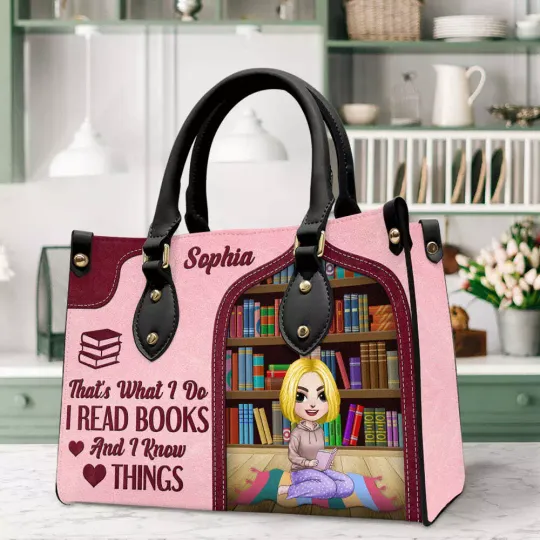 Personalized Book Lover Leather Handbag, Back To School Handbag,gift for Teacher