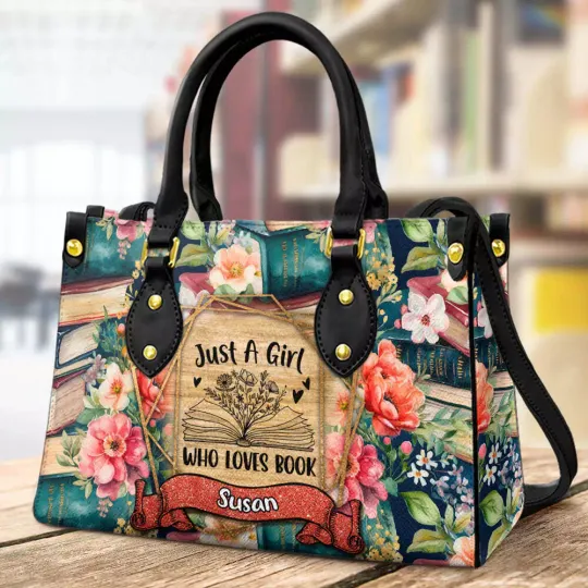 Personalized Book Love Leather Handbag, Back To School Handbag, gift Teacher