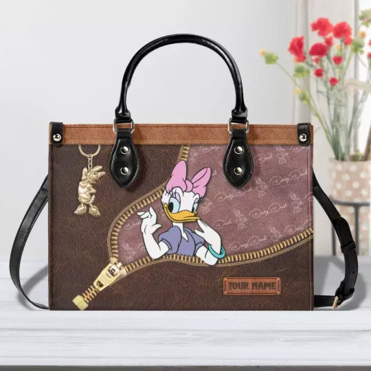 Personalized Disney Daisy Duck Leather Handbag, Classic Disney, gift Woman
