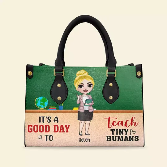 Personalized Cartoon Teacher Leather Handbag,Back To School Handbag,gift Teacher