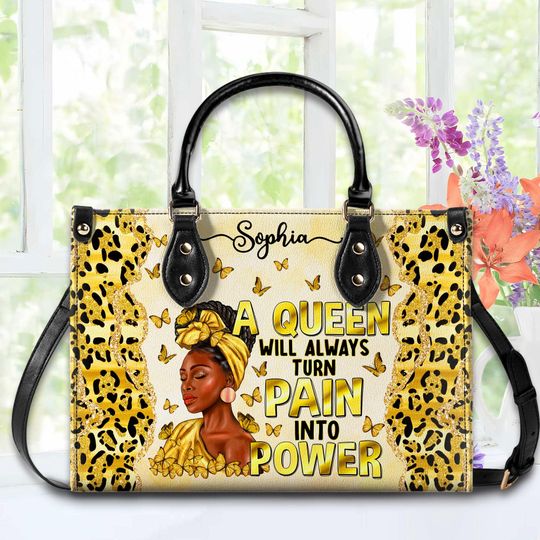 Personalized Believe Afro Messy Bun Leather Handbag, Mothers Day Gift, Handbag Gift For Black Mom, African American Bags, Birthday Bag Gift