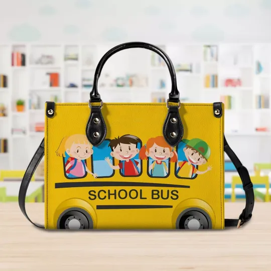 Personalized School Bus Leather Handbag, Back To School Bags,Back To School Gift