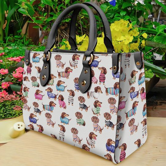 Dachshund Fashion Leather Bag Cute Sausage Dog Handle Bag Wiener Dog Tote For Dog Mom Dachshund Lover On Christmas Birthday Mothers Day