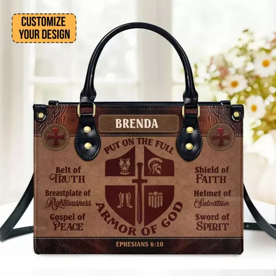 Personalized Armor Of God Leather Handbag, Christians Leather Bag Gift