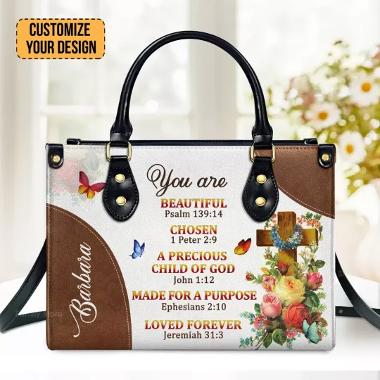 Personalized A Precious Child Of God Leather Handbag,Christians Leather Bag Gift