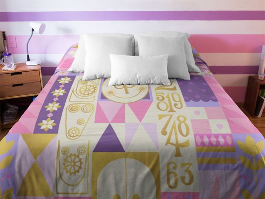 Pink Duvet Cover, It's a Small World Duvet, Disney Bedding, Disney Duvet, Gift for her, Disney Blanket, Coverlet Bedspread, Gifts for Her