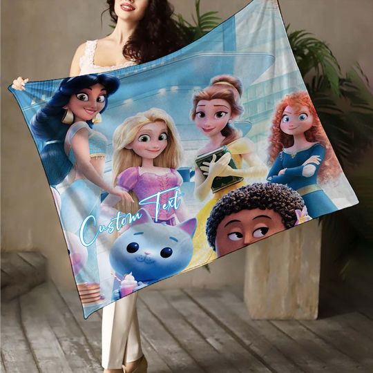 Retro Disney Princess Blankets Custom Name Tapestry Christmas Gift for Boys Girls and Adults winter blankets Handmade.