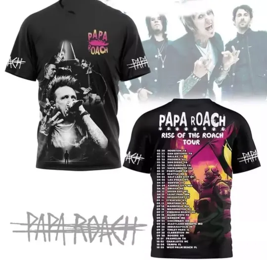 Papa Roach Rise Of The Roach 2025 Tour AOP 3D T-shirt