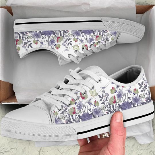 Women's Chicory Mallow Low Top White Sneakers, Birthday Gifts Girlfriend Cute Shoes