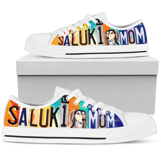 Women's Low Top Canvas Shoes For Cute Saluki Mom, Mother's Day Gifts for Her Casual Tie Sneakers