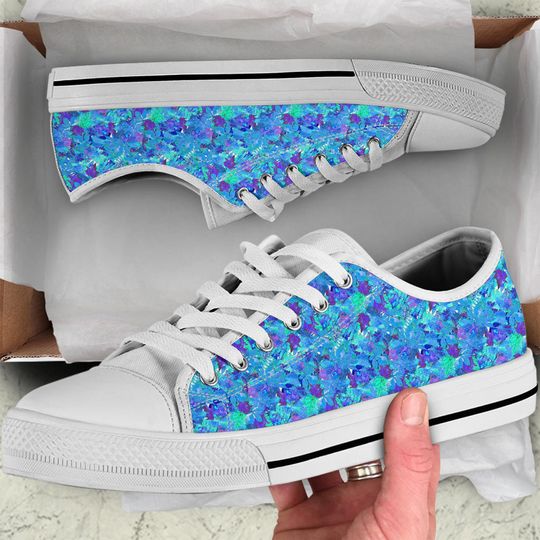 Woman's Blue Leaf Custom Low Top Shoes, Birthday Gifts for idea Tie Sneakers Style Casual Shoes